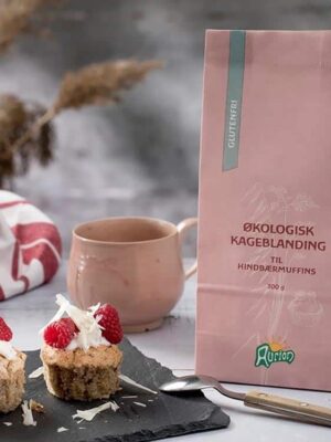 Økologisk hindbærmuffins, kageblanding 300 g.- glutenfri
